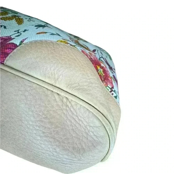 Gucci Vintage Medium Floral Camvas Pink/Beige Leather Tote Bag. - Picture 5 of 15